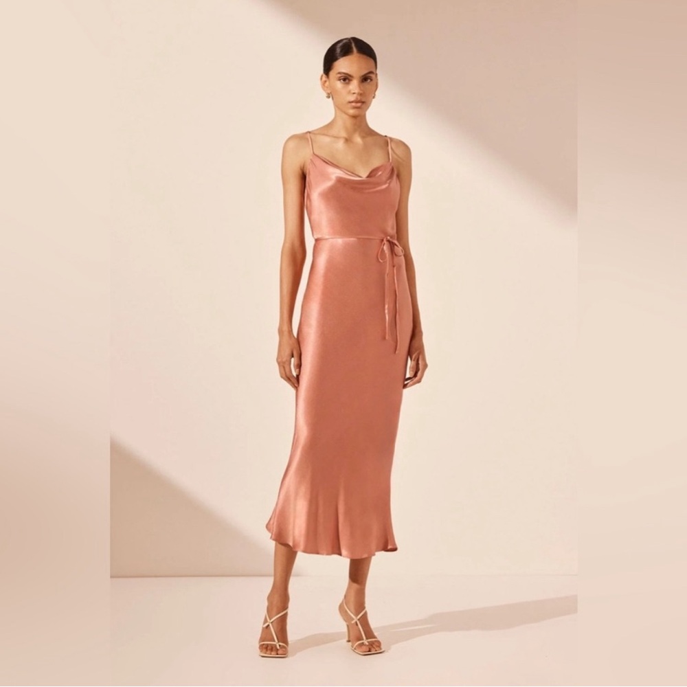 Shona Joy La Lune Bias Cowl Midi Dress - Antique Rose - size 6